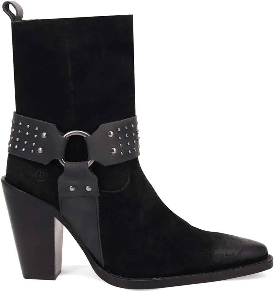 Dingo Womens Songbird Studded Snip Toe Casual Boots Ankle High Heel 3" & Up - Black