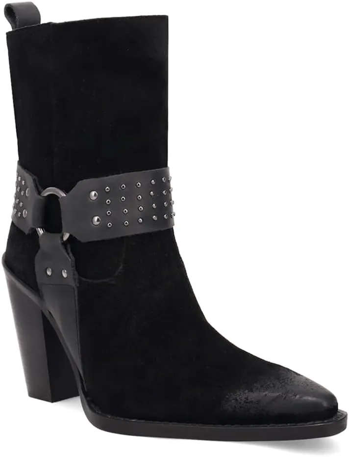 Dingo Womens Songbird Studded Snip Toe Casual Boots Ankle High Heel 3" & Up - Black