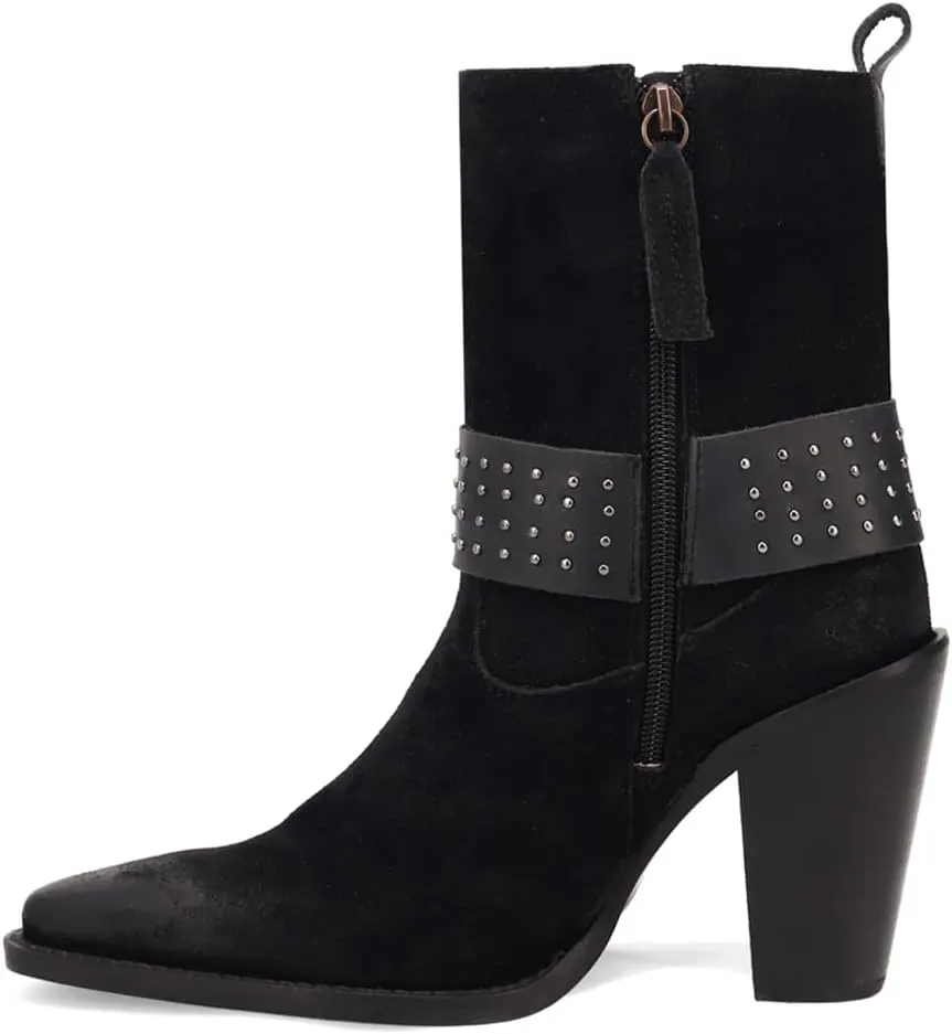 Dingo Womens Songbird Studded Snip Toe Casual Boots Ankle High Heel 3" & Up - Black