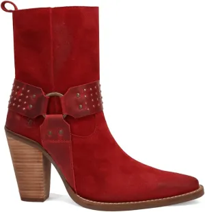 Dingo Womens Songbird Studded Snip Toe Casual Boots Ankle High Heel 3" & Up - Red
