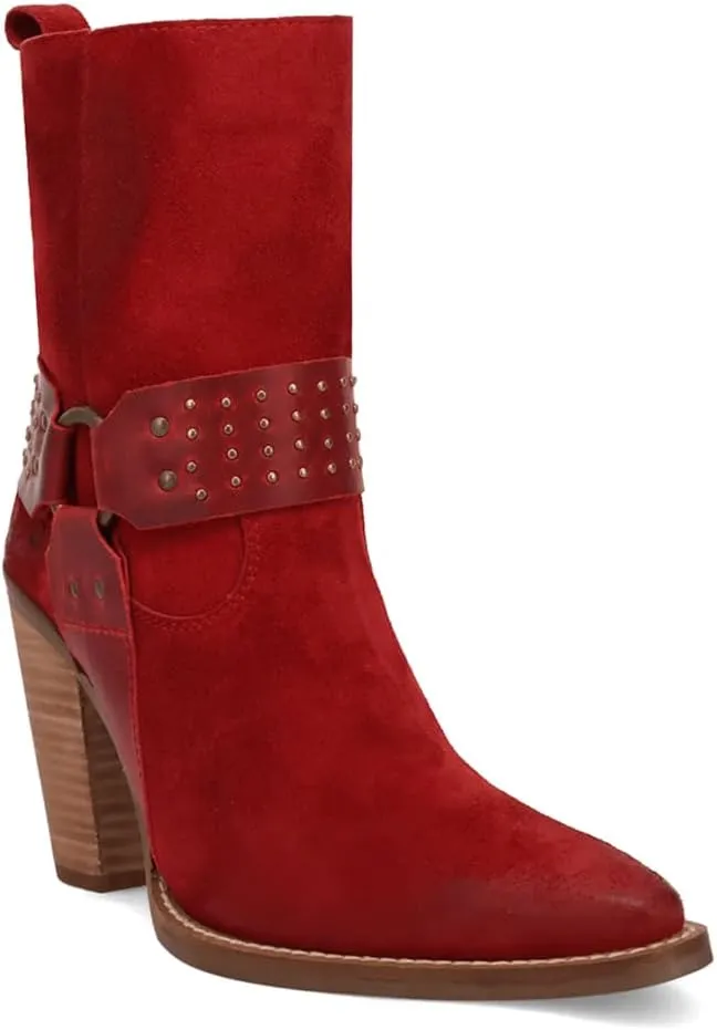 Dingo Womens Songbird Studded Snip Toe Casual Boots Ankle High Heel 3" & Up - Red
