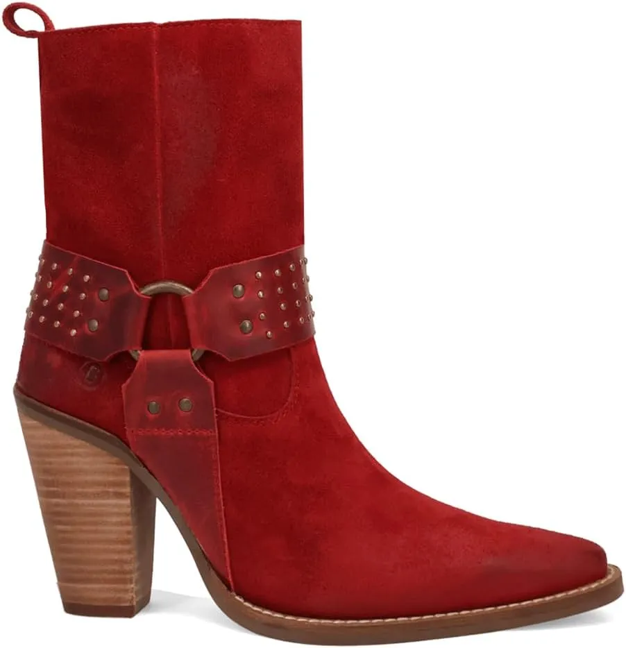 Dingo Womens Songbird Studded Snip Toe Casual Boots Ankle High Heel 3" & Up - Red