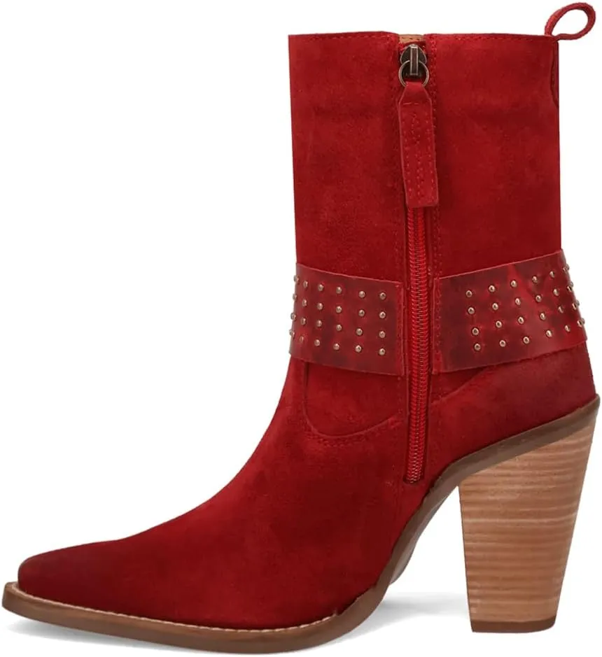 Dingo Womens Songbird Studded Snip Toe Casual Boots Ankle High Heel 3" & Up - Red