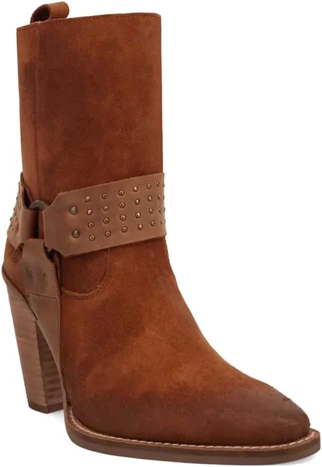 Dingo Womens Songbird Studded Snip Toe Zippered Casual Boots Ankle High Heel 3" & Up - Brown