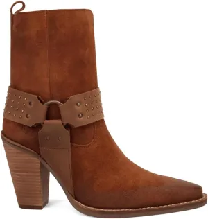 Dingo Womens Songbird Studded Snip Toe Zippered Casual Boots Ankle High Heel 3" & Up - Brown
