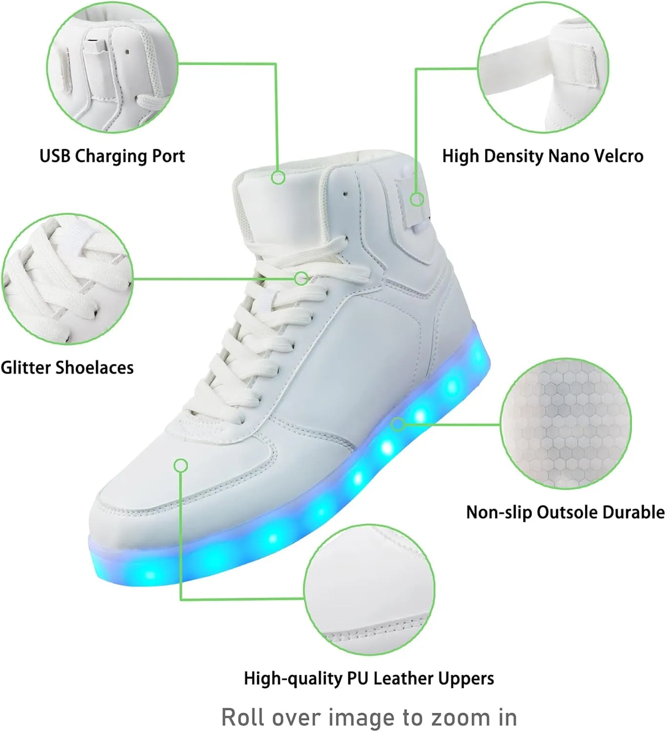 DIYJTS Unisex LED Light Up Shoes, Fashion High Top LED Sneakers USB Rechargeable Glowing Luminous Shoes for Men, Women, Teens
