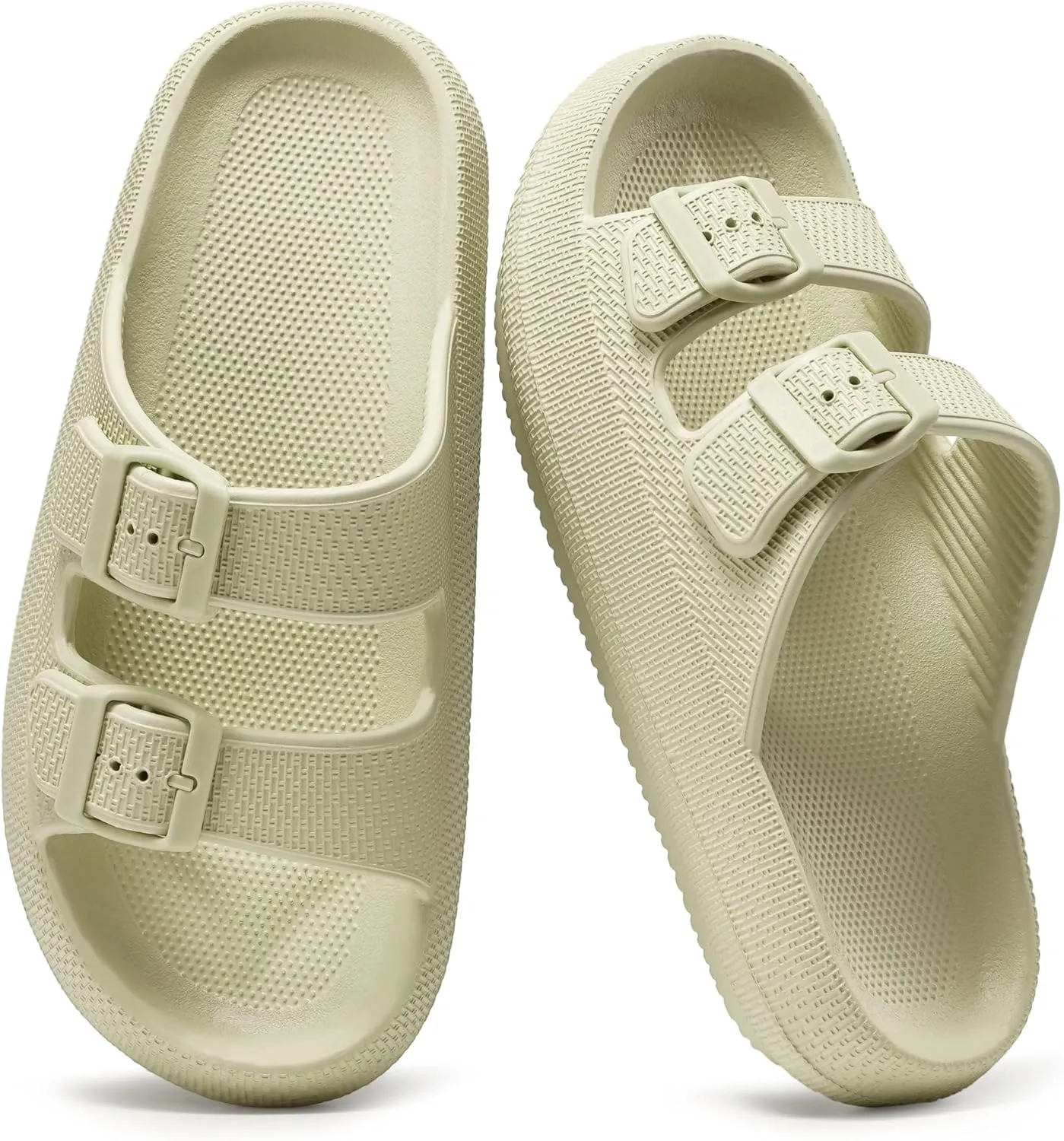 Dodow Womens Slide Sandals Adjustable Soft Cloud Comfort Slip On Flat Sandals