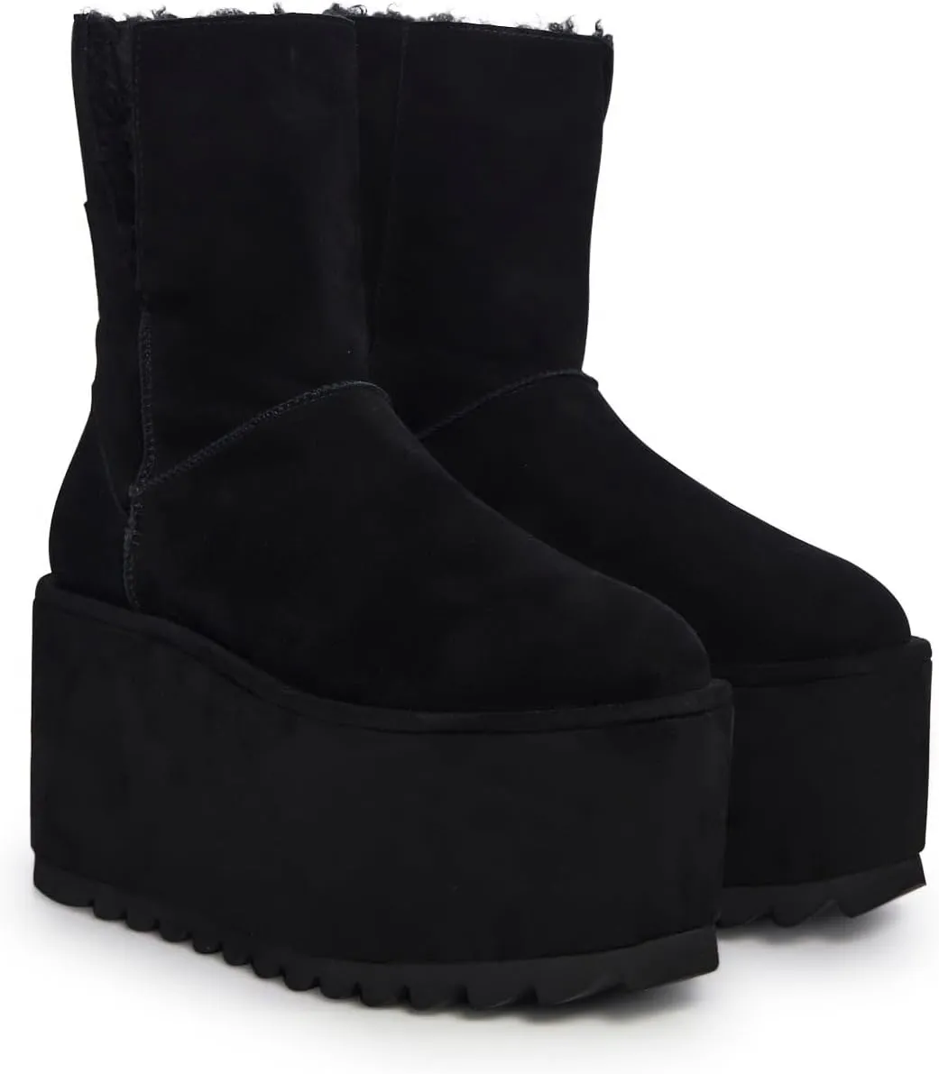 Dolls Kill Atmosphere Fleece Lined Suede Platform Boots by DARKER WAVS – Winter Boots with Cozy Fleece & Tread