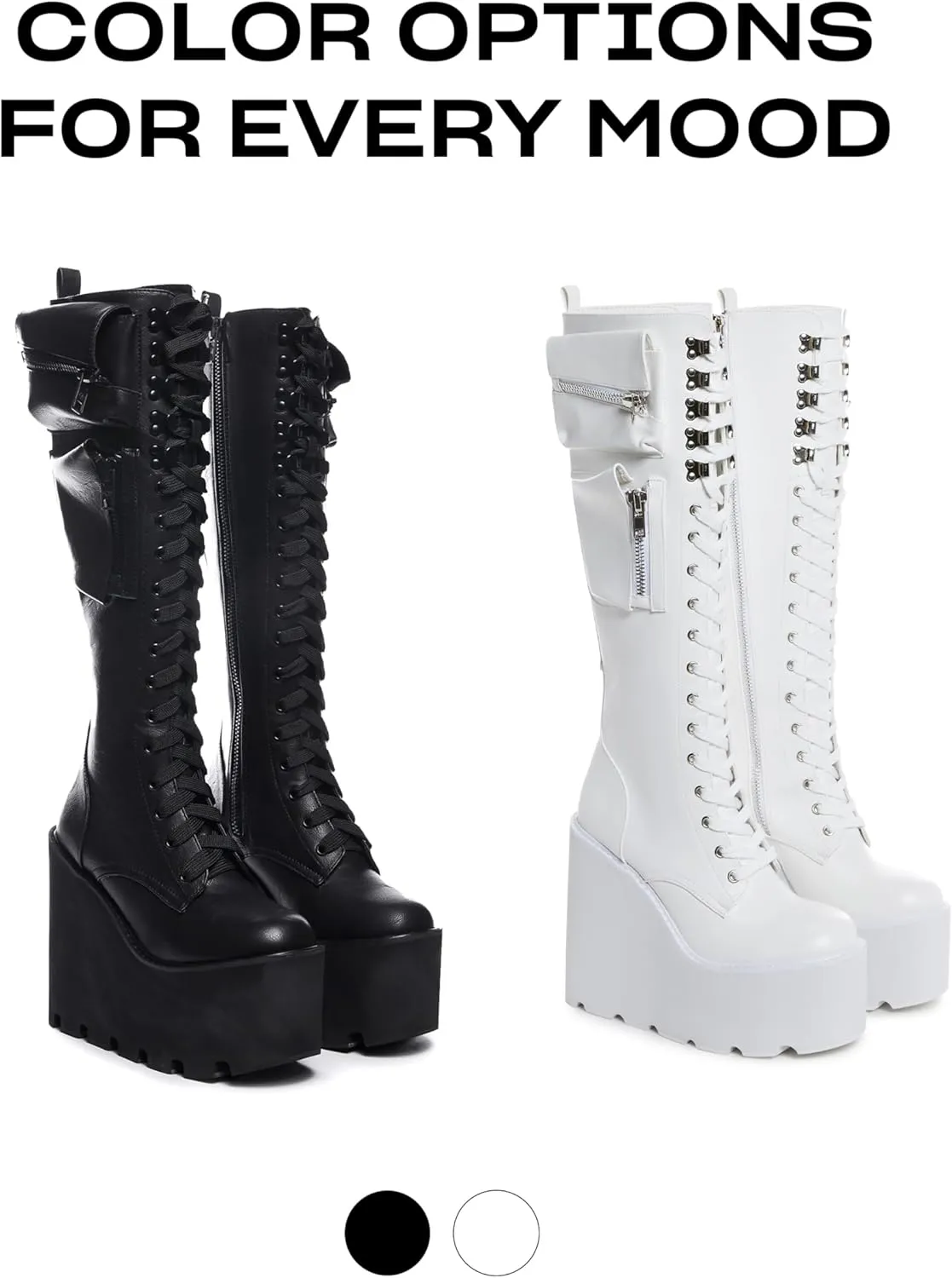 Dolls Kill Obsidian Pocket Platform Boots by Current Mood – Vegan Leather Knee High Boots for Grunge Fashion