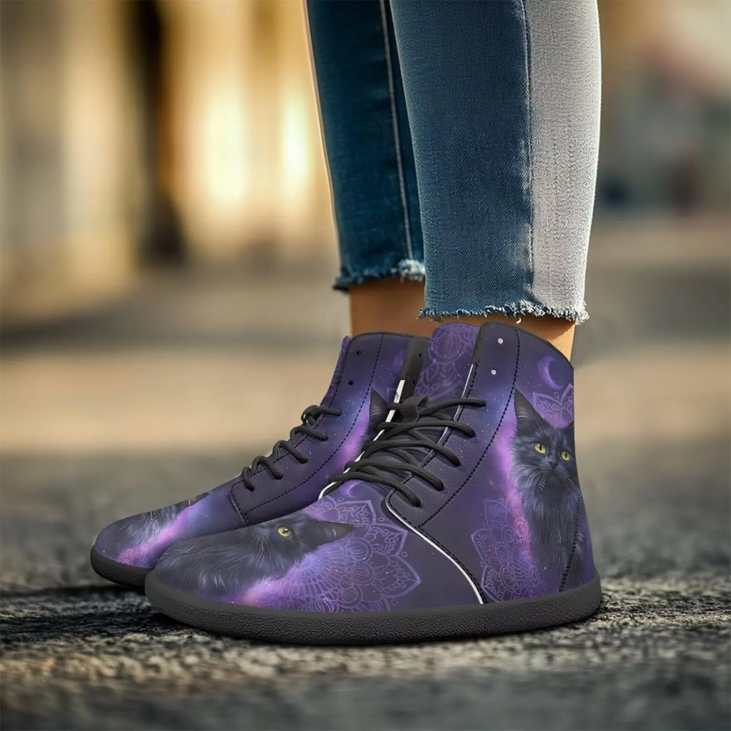 Doojoayie Gothic Barefoot Walking Shoes Women High Top Sneakers PU Leather Shoes