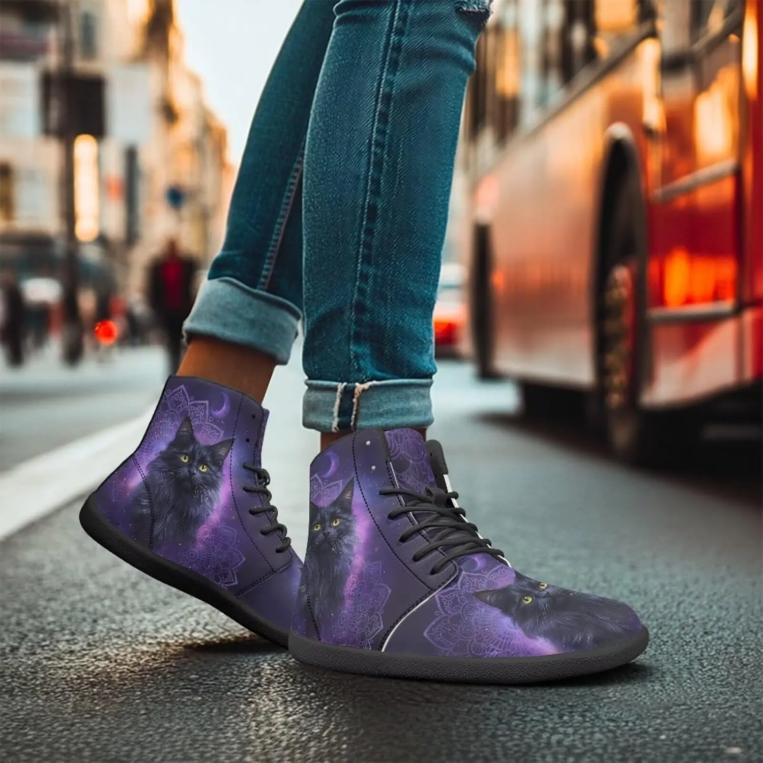 Doojoayie Gothic Barefoot Walking Shoes Women High Top Sneakers PU Leather Shoes