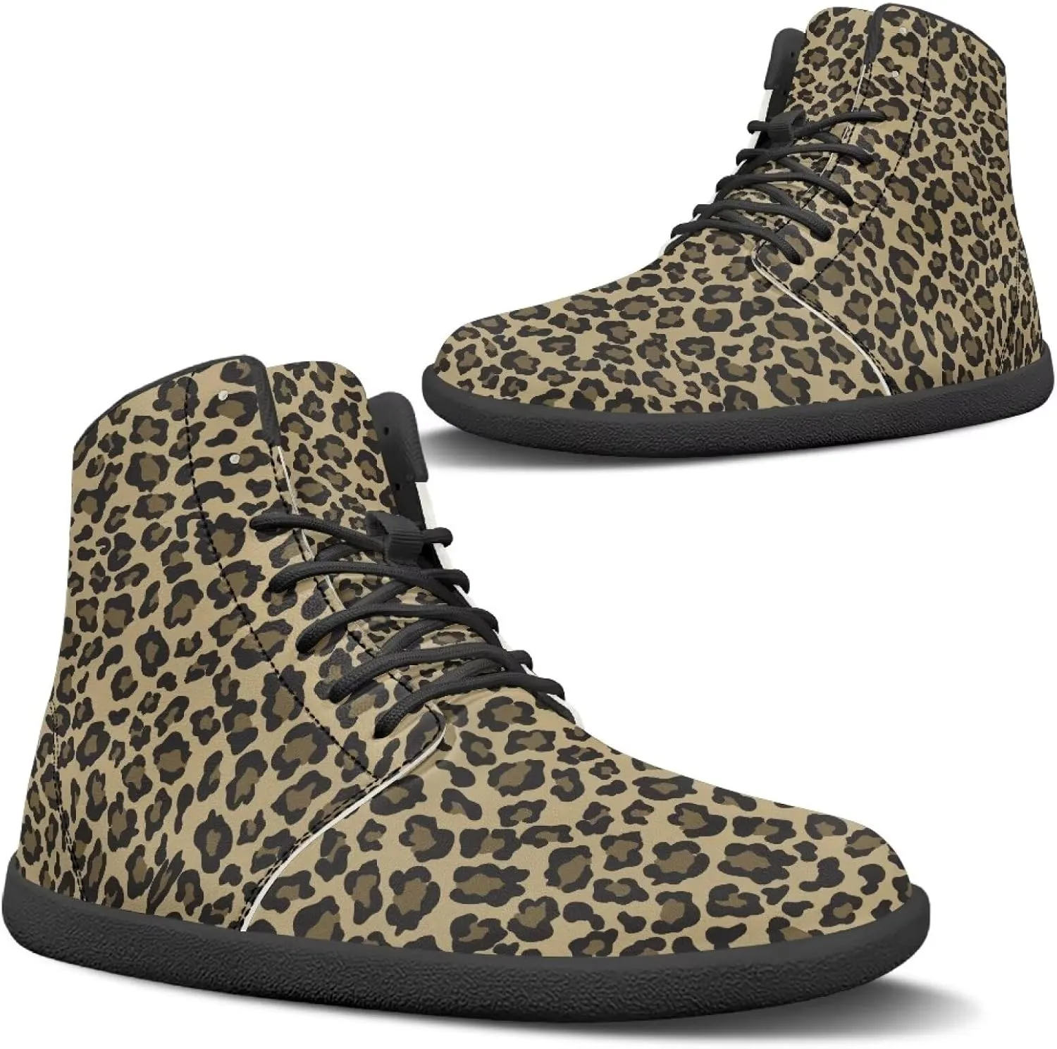 Doojoayie High Tops for Women Wide Barefoot Shoes Trendy Leopard Print Walking Shoes