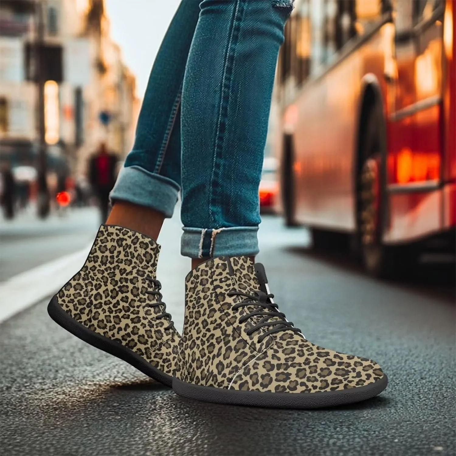 Doojoayie High Tops for Women Wide Barefoot Shoes Trendy Leopard Print Walking Shoes