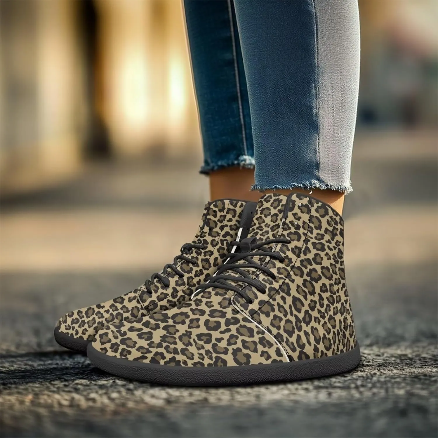 Doojoayie High Tops for Women Wide Barefoot Shoes Trendy Leopard Print Walking Shoes