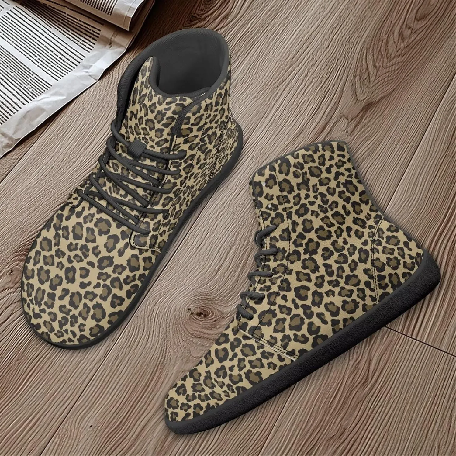 Doojoayie High Tops for Women Wide Barefoot Shoes Trendy Leopard Print Walking Shoes