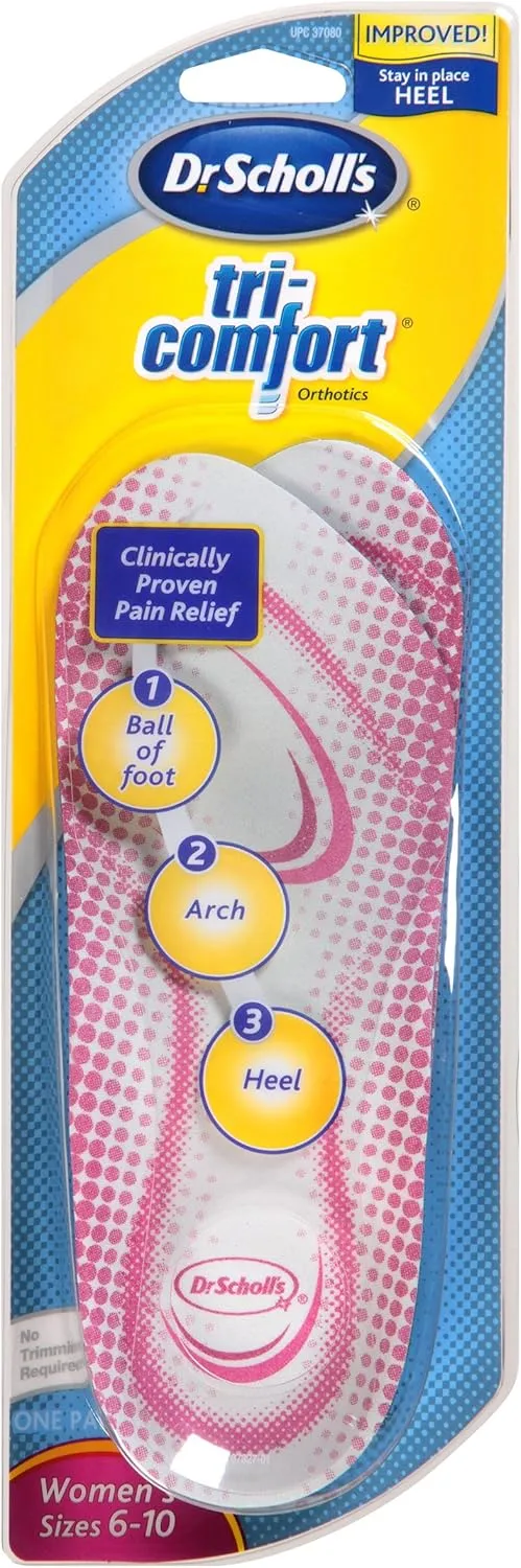 Dr. Scholl's Tri-Comfort Orthotics Inserts, Women's Size 6-10, 1-Pair Packages (Pack of 3)