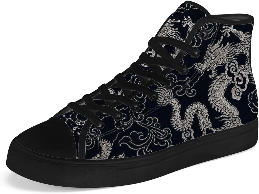 Dragon High Top Canvas Shoes Mens Womens Chinese Dragon High Top Sneakers Lace Up Casual Shoes Gifts for Men Women