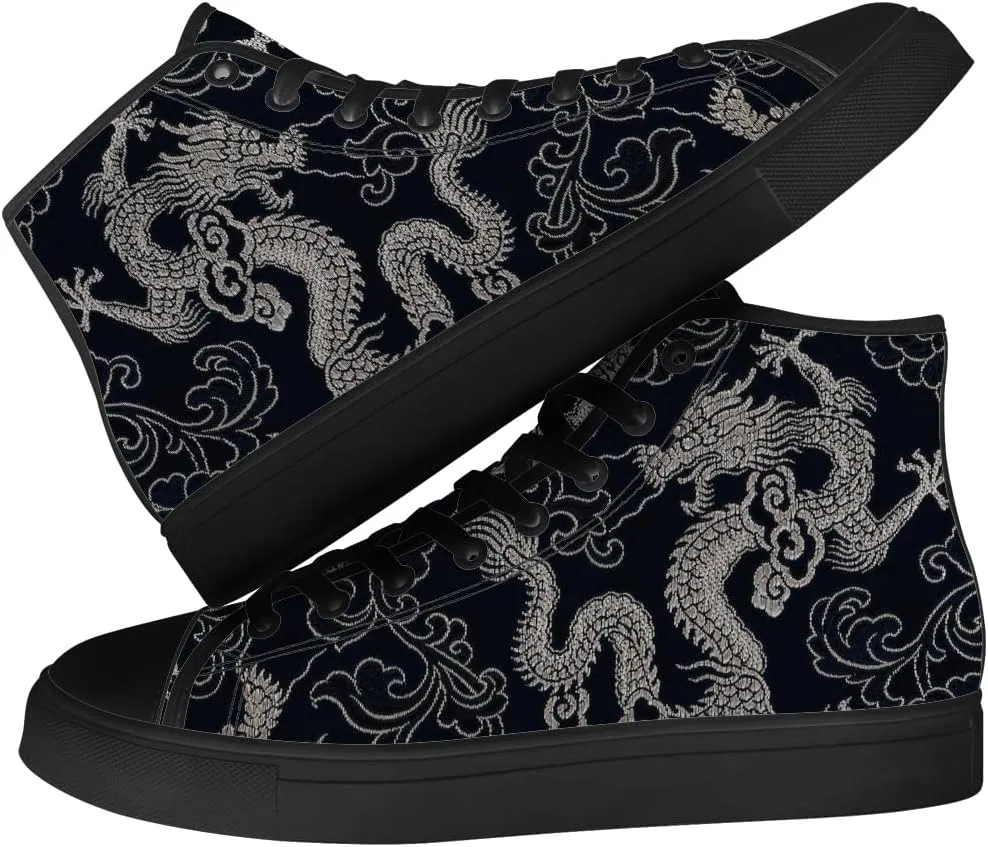 Dragon High Top Canvas Shoes Mens Womens Chinese Dragon High Top Sneakers Lace Up Casual Shoes Gifts for Men Women