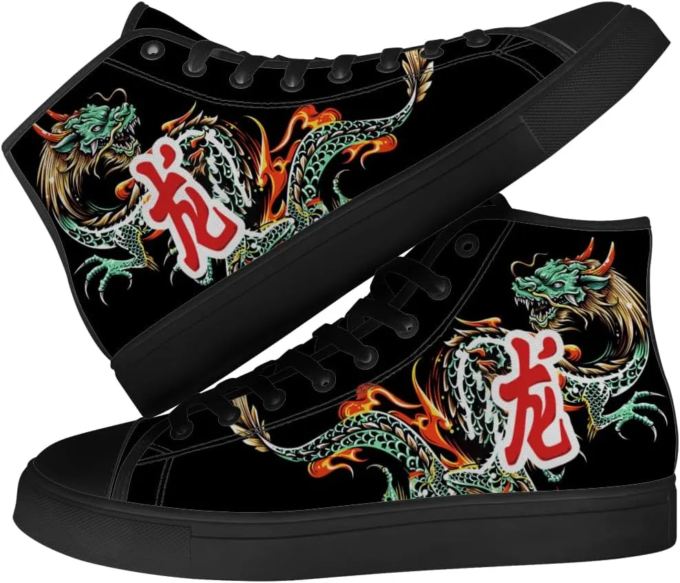 Dragon High Top Canvas Shoes Mens Womens Chinese Dragon High Top Sneakers Lace Up Casual Shoes Gifts for Men Women