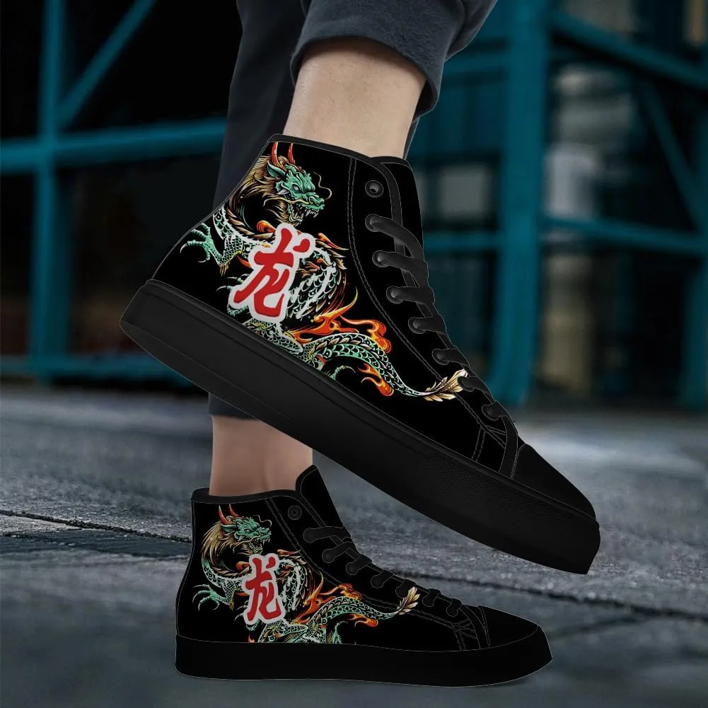 Dragon High Top Canvas Shoes Mens Womens Chinese Dragon High Top Sneakers Lace Up Casual Shoes Gifts for Men Women