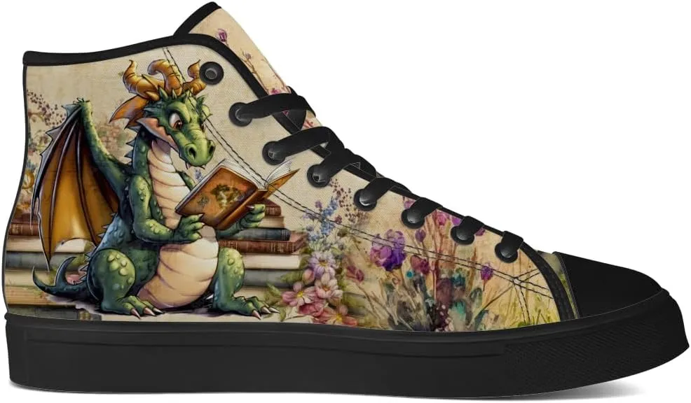 Dragon Reading Book High Top Canvas Shoes for Men Women Dragon High Top Sneakers Lace Up Casual Shoes Gifts for Boys Girls