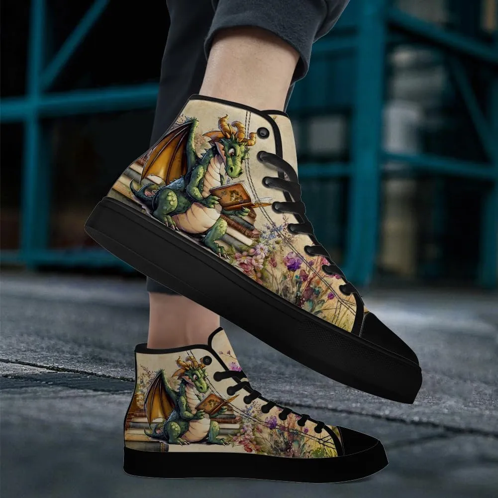 Dragon Reading Book High Top Canvas Shoes for Men Women Dragon High Top Sneakers Lace Up Casual Shoes Gifts for Boys Girls