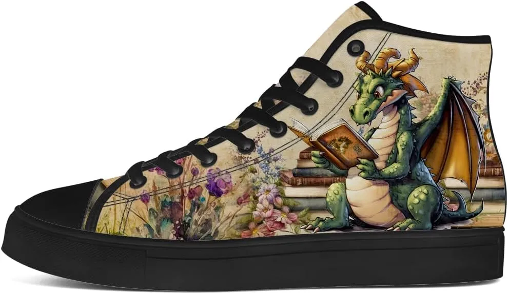 Dragon Reading Book High Top Canvas Shoes for Men Women Dragon High Top Sneakers Lace Up Casual Shoes Gifts for Boys Girls