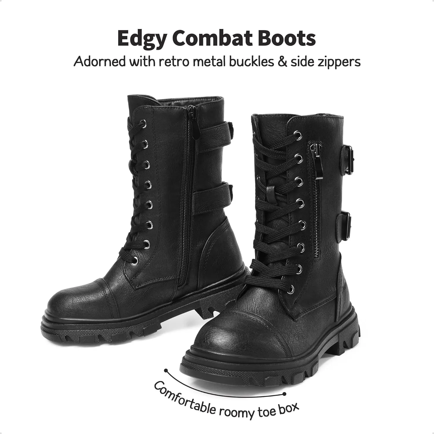 DREAM PAIRS Girls Combat Boots Side Zipper Ankle Booties Toddler/Little Kid/Big Kid