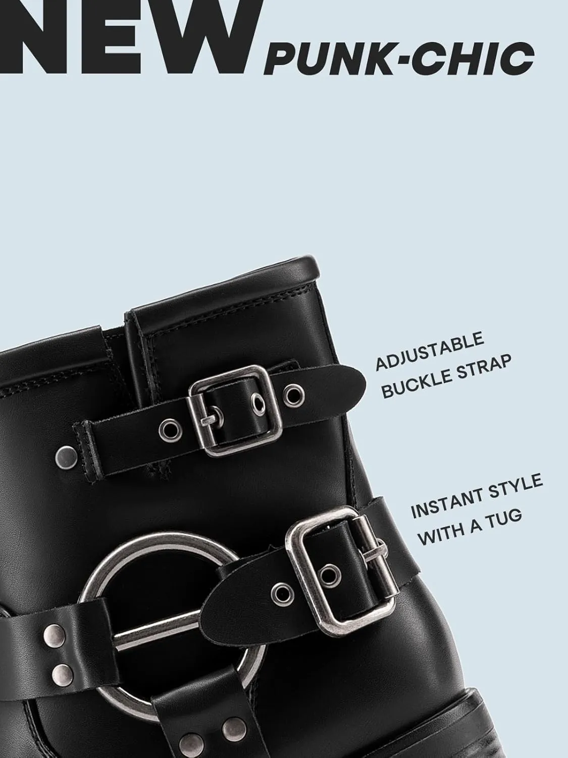 DREAM PAIRS Women's Ankle Boots Fashion Buckles Square Toe Motorcycle Riding Biker Boots Low Chunky Heel Fall Booties Shoes