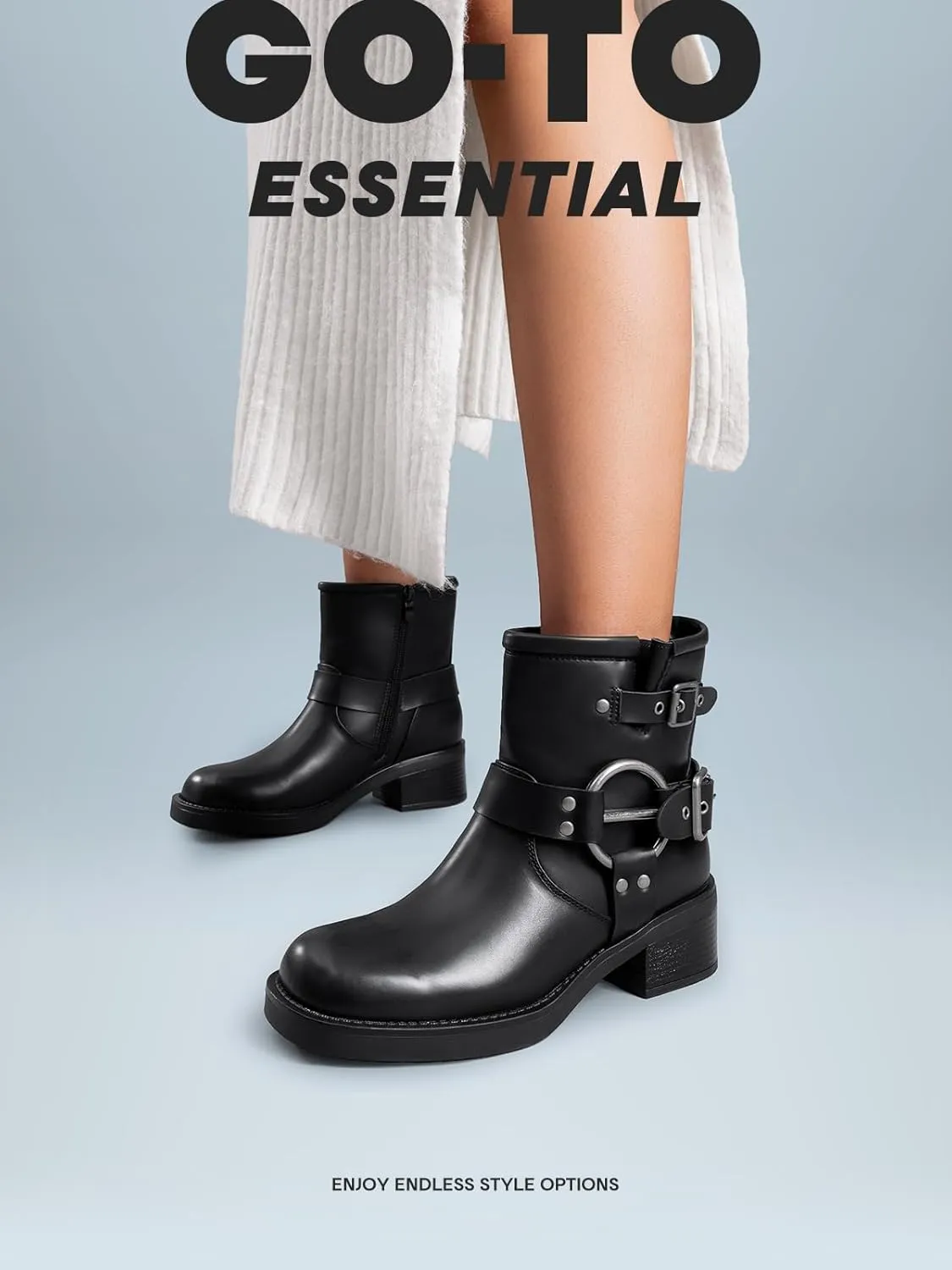 DREAM PAIRS Women's Ankle Boots Fashion Buckles Square Toe Motorcycle Riding Biker Boots Low Chunky Heel Fall Booties Shoes