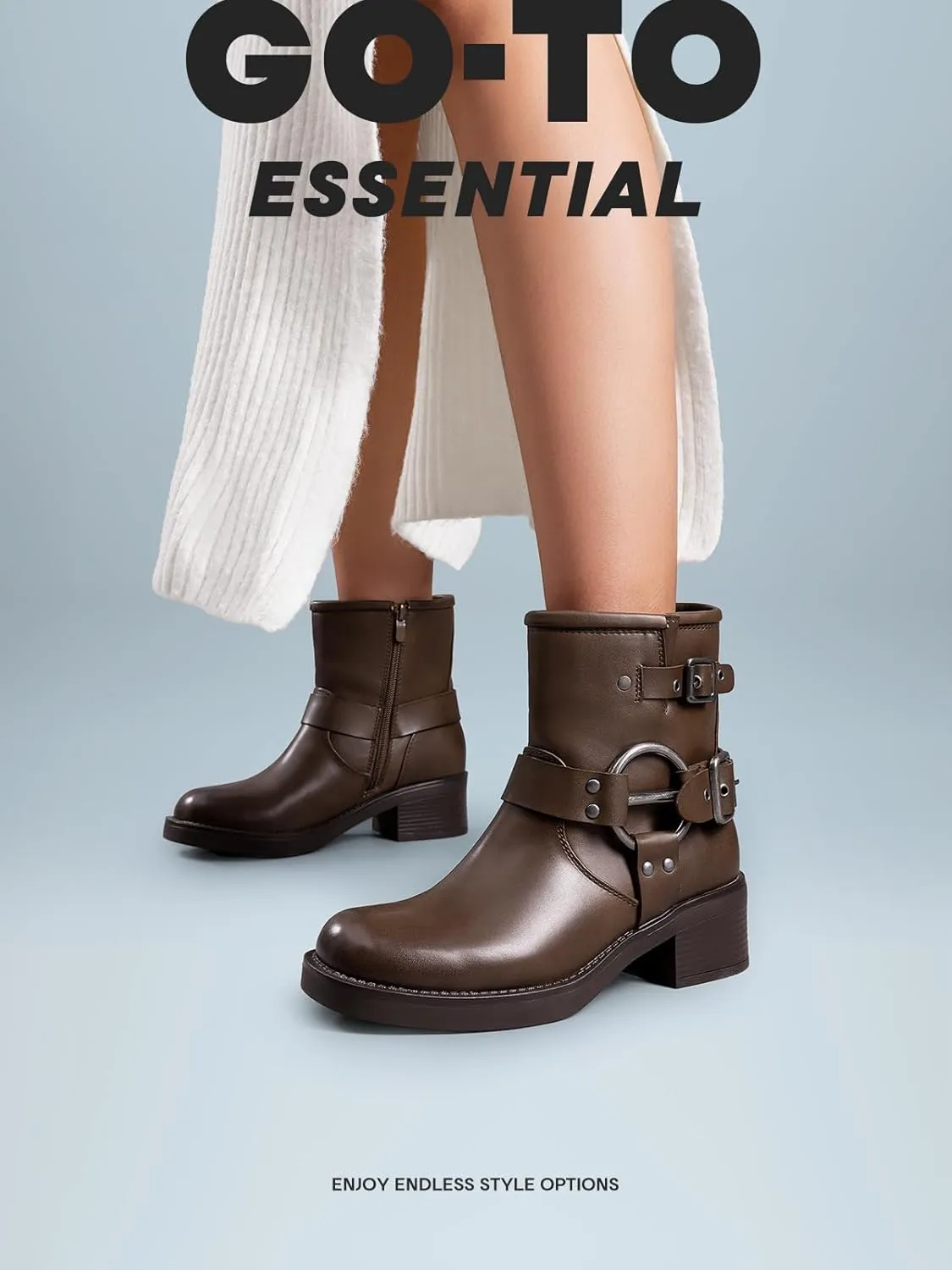 DREAM PAIRS Women's Ankle Boots Fashion Buckles Square Toe Motorcycle Riding Biker Boots Low Chunky Heel Fall Booties Shoes