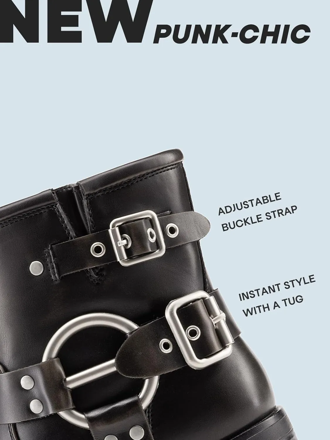 DREAM PAIRS Women's Ankle Boots Fashion Buckles Square Toe Motorcycle Riding Biker Boots Low Chunky Heel Fall Booties Shoes