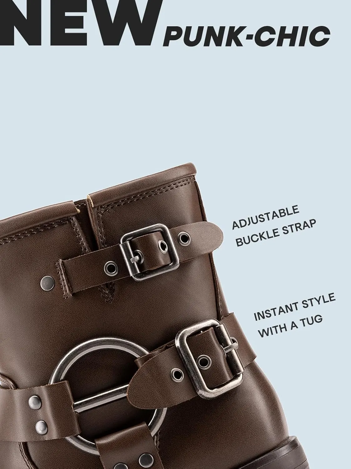 DREAM PAIRS Women's Ankle Boots Fashion Buckles Square Toe Motorcycle Riding Biker Boots Low Chunky Heel Fall Booties Shoes