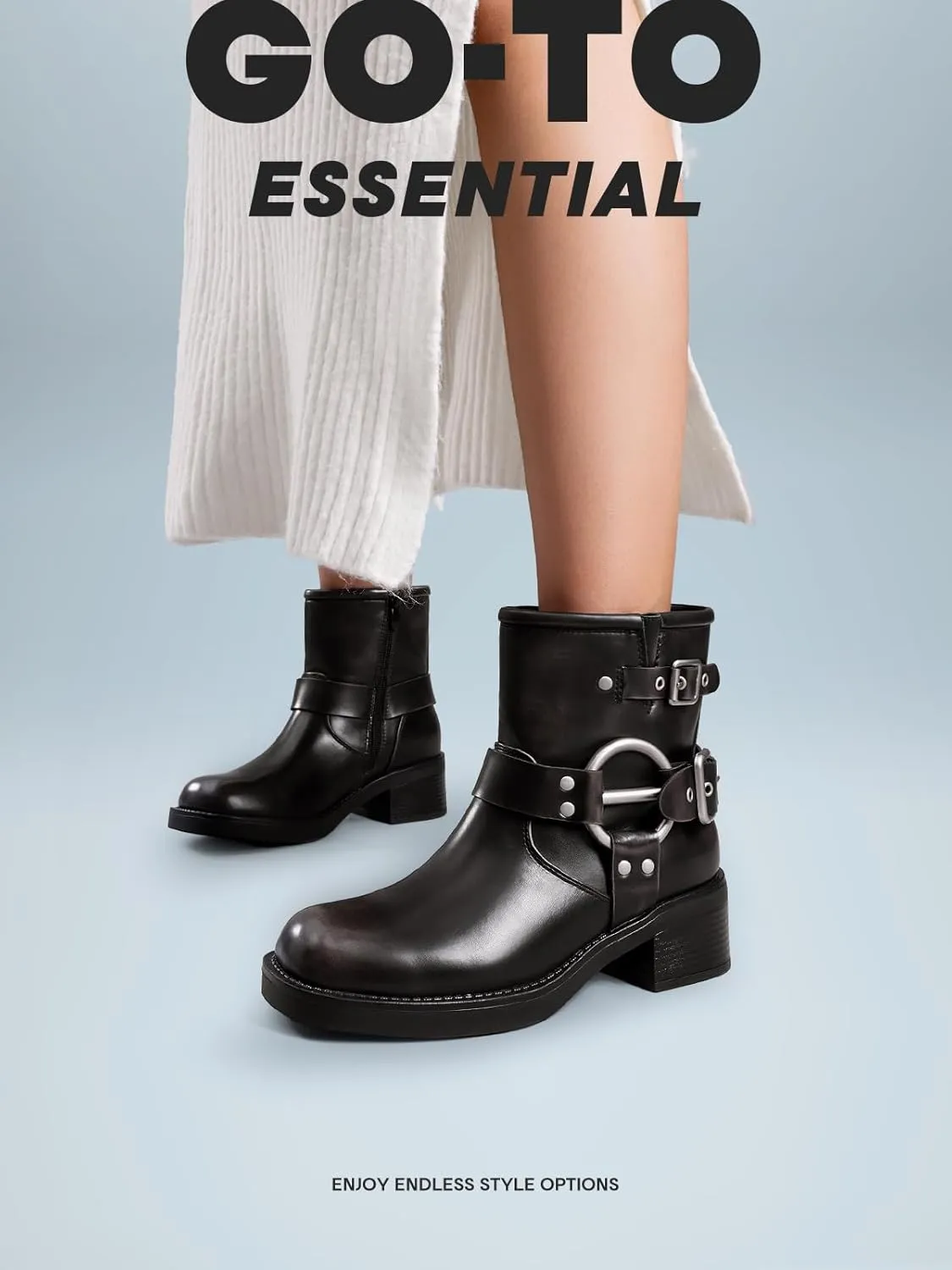 DREAM PAIRS Women's Ankle Boots Fashion Buckles Square Toe Motorcycle Riding Biker Boots Low Chunky Heel Fall Booties Shoes