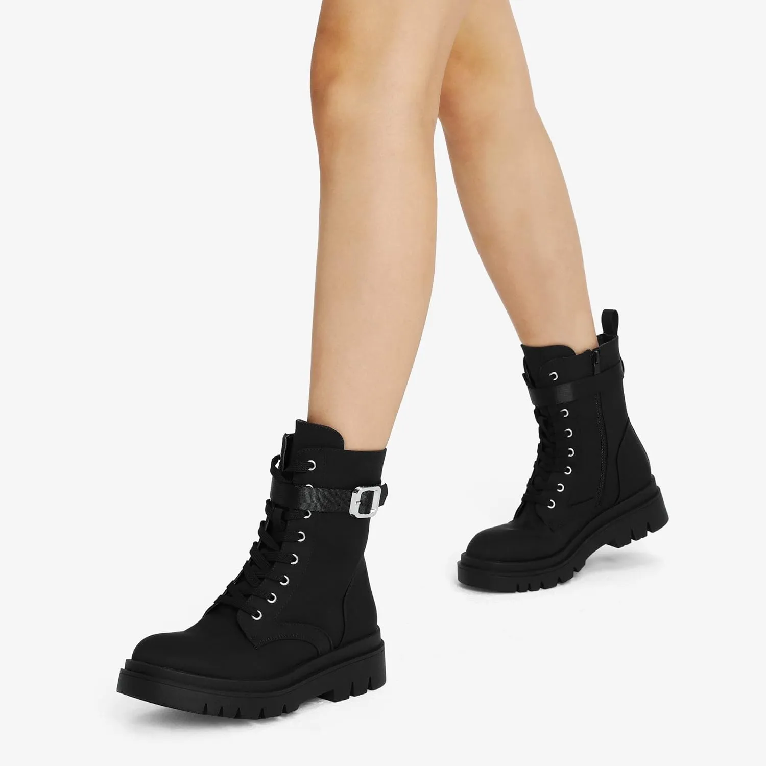 DREAM PAIRS Women's Chelsea Platform Combat Boots Lace Up Lug Sole Buckle Ankle Booties Shoes