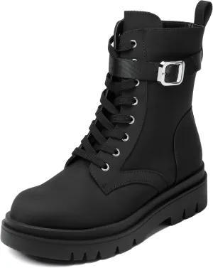 DREAM PAIRS Women's Chelsea Platform Combat Boots Lace Up Lug Sole Buckle Ankle Booties Shoes