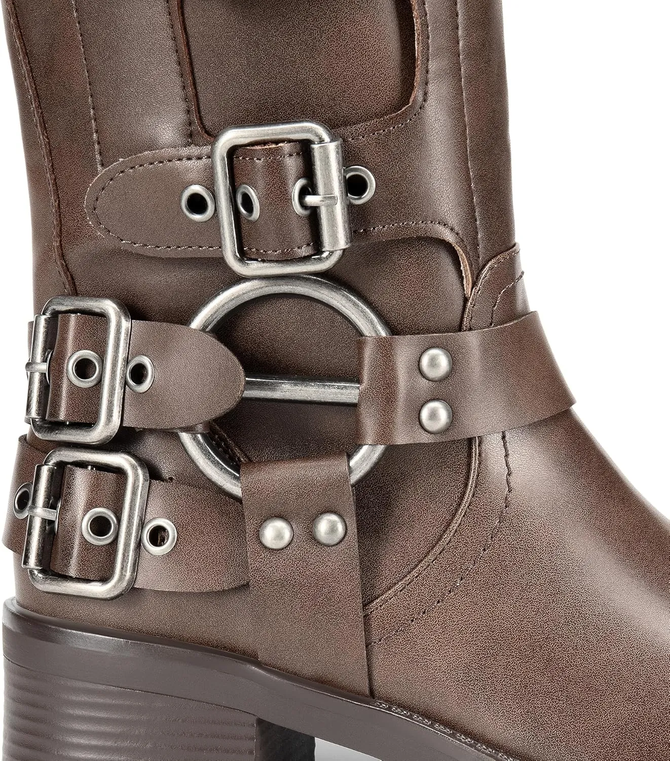 DREAM PAIRS Women's Knee High Riding Boots Slip On Motorcycle Boots Square Toe Chunky Heel Fashion Buckles Biker Boots