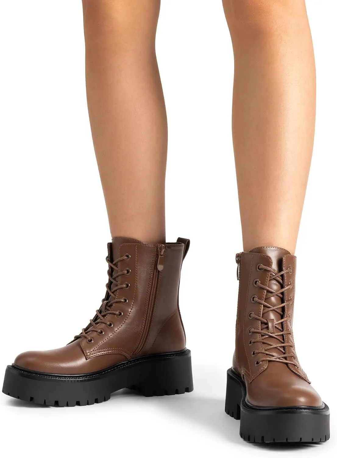DREAM PAIRS Women's Lace up Combat Ankle Boots Fashion Lug Sole Platform Booties Shoes