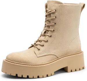 DREAM PAIRS Women's Lace up Combat Ankle Boots Fashion Lug Sole Platform Booties Shoes