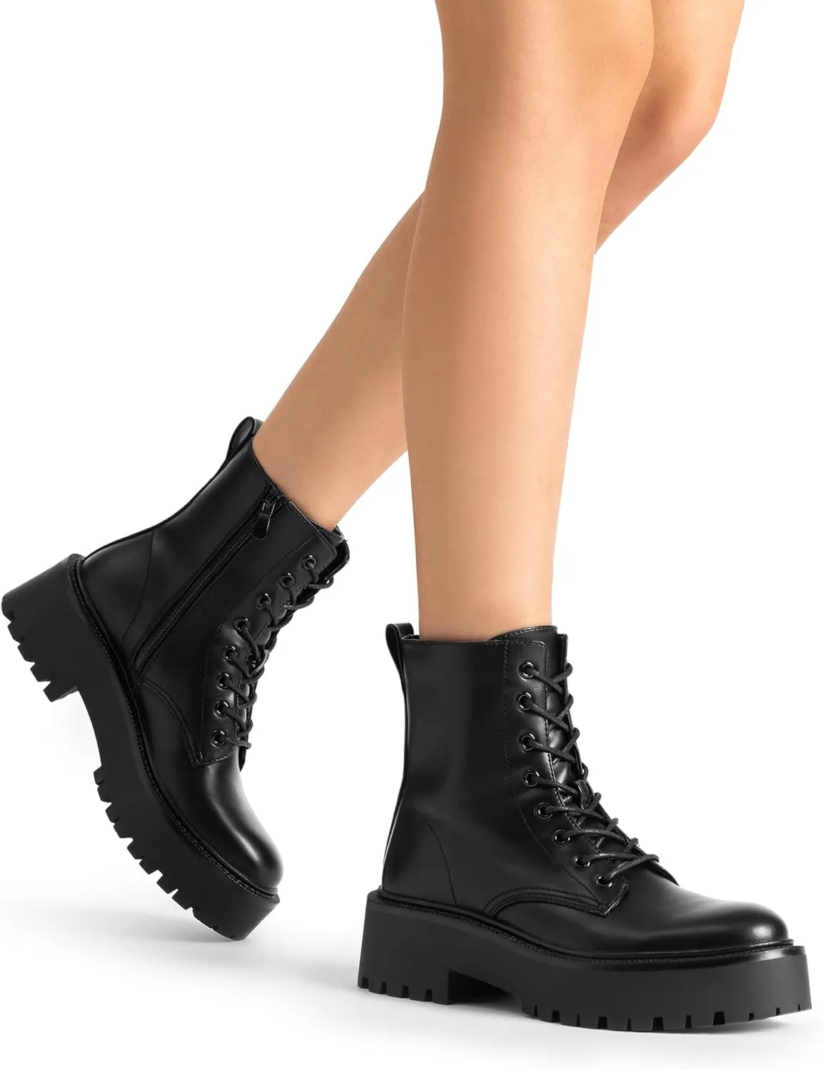 DREAM PAIRS Women's Lace up Combat Ankle Boots Fashion Lug Sole Platform Booties Shoes