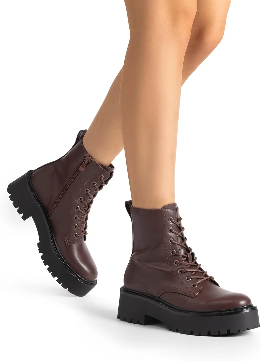 DREAM PAIRS Women's Lace up Combat Ankle Boots Fashion Lug Sole Platform Booties Shoes