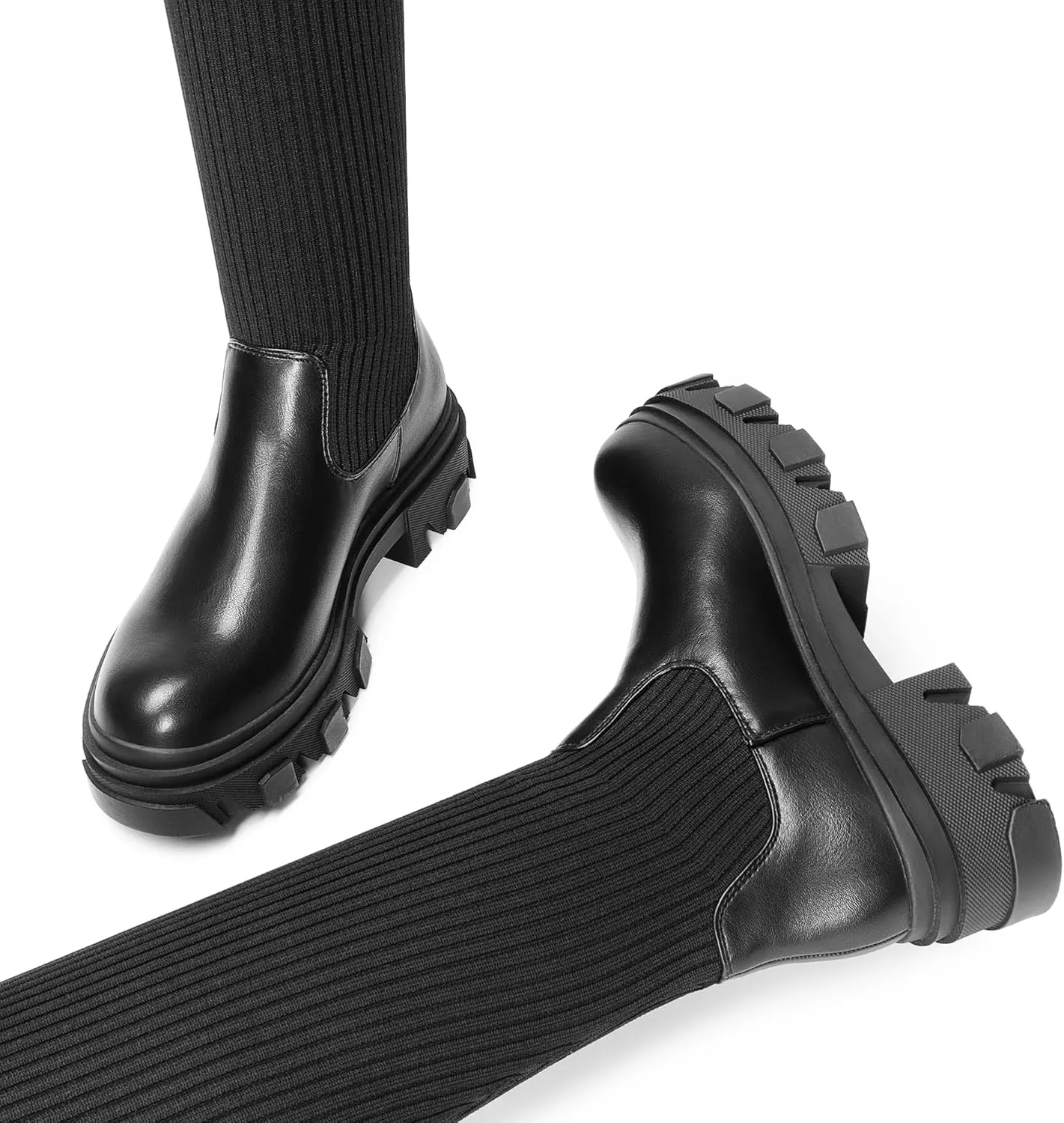 DREAM PAIRS Women's Over The Knee Platform Thigh High Boots Long Stretch Soft Chunky Lug Sole Fall Boots