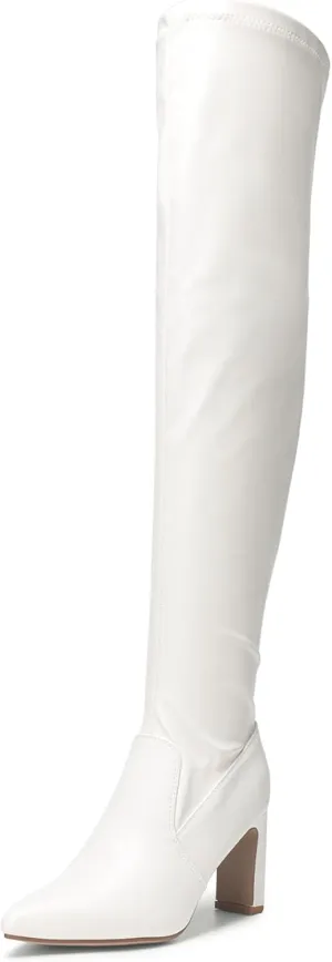 DREAM PAIRS Women's Over The Knee Stretch Thigh High Boots Chunky High Heels Pointed Toe Long Fall Boots