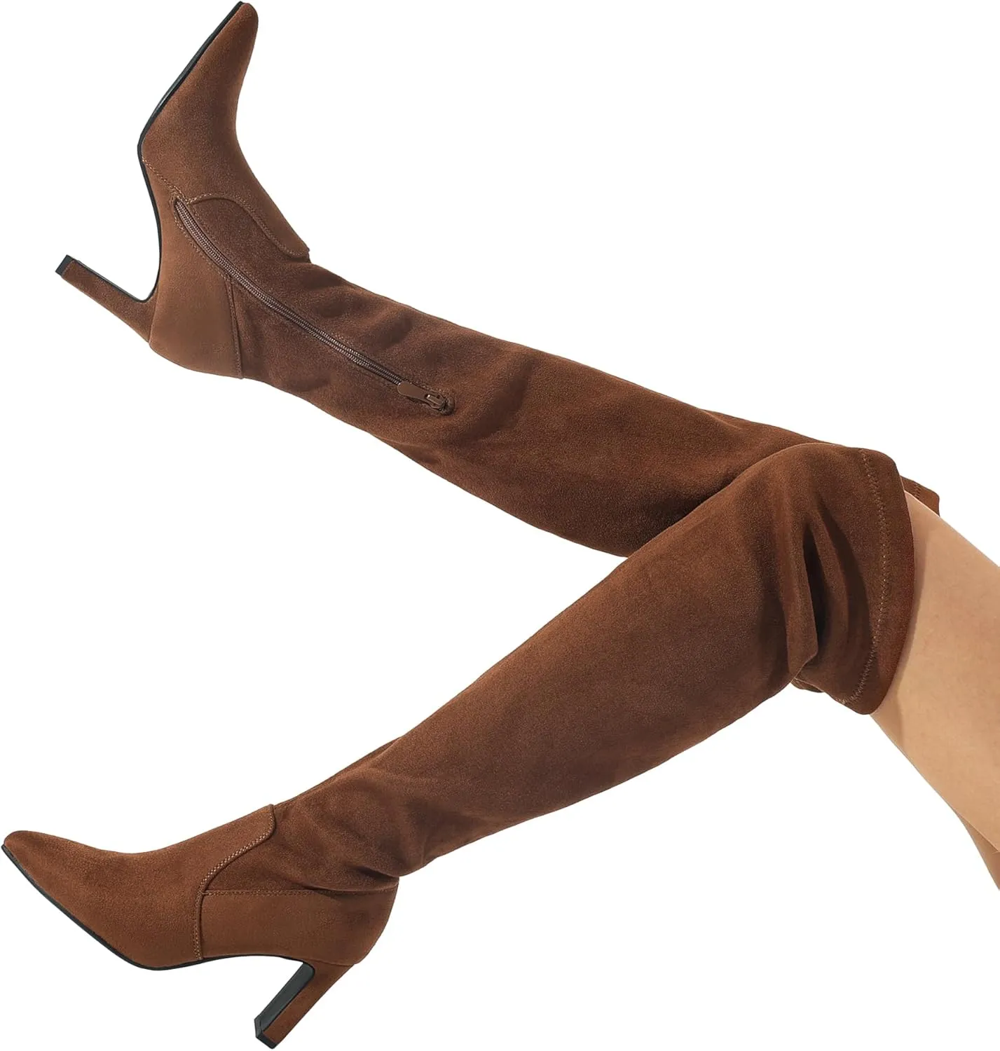 DREAM PAIRS Women's Over The Knee Stretch Thigh High Boots Chunky High Heels Pointed Toe Long Fall Boots