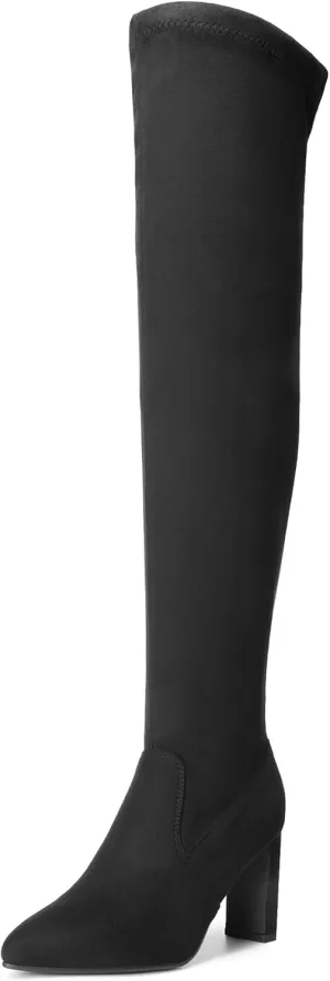 DREAM PAIRS Women's Over The Knee Stretch Thigh High Boots Chunky High Heels Pointed Toe Long Fall Boots