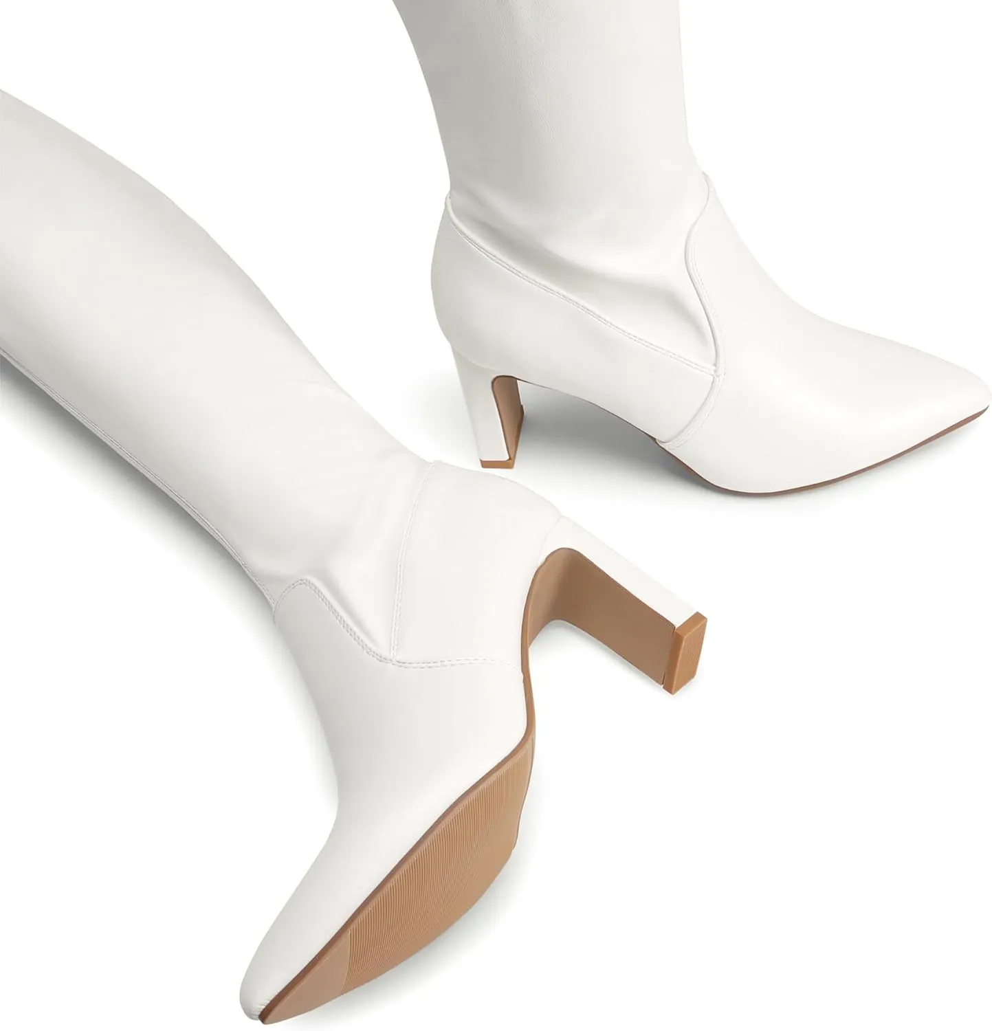 DREAM PAIRS Women's Over The Knee Stretch Thigh High Boots Chunky High Heels Pointed Toe Long Fall Boots