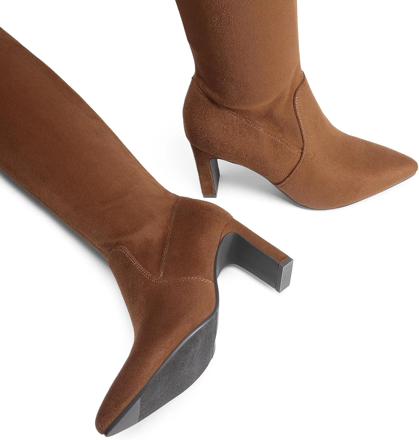 DREAM PAIRS Women's Over The Knee Stretch Thigh High Boots Chunky High Heels Pointed Toe Long Fall Boots