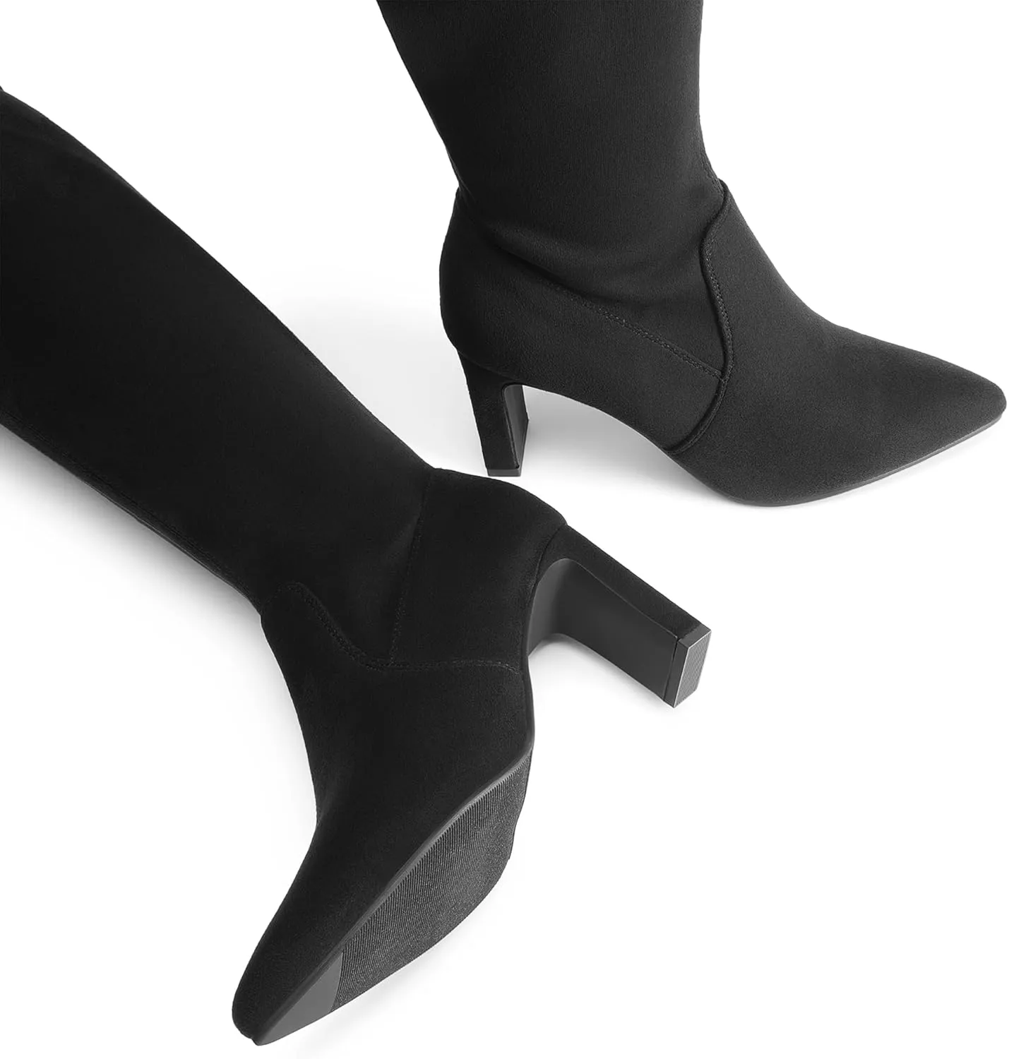DREAM PAIRS Women's Over The Knee Stretch Thigh High Boots Chunky High Heels Pointed Toe Long Fall Boots