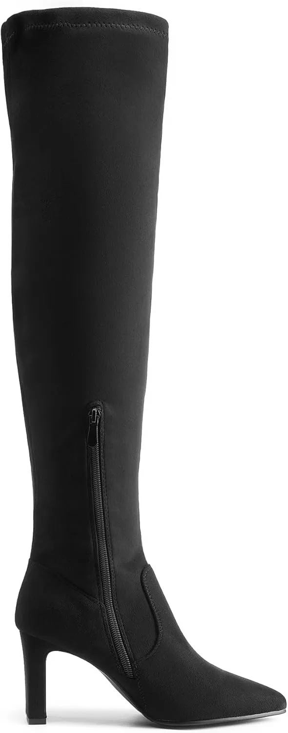 DREAM PAIRS Women's Over The Knee Stretch Thigh High Boots Chunky High Heels Pointed Toe Long Fall Boots