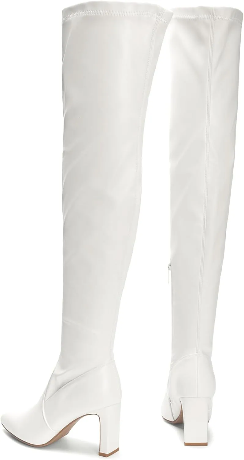 DREAM PAIRS Women's Over The Knee Stretch Thigh High Boots Chunky High Heels Pointed Toe Long Fall Boots